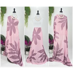 Pink/Mauve Tiare' & Laua'e Tropical SARONG Kīkepa Pareo Beach Wrap Summer Scarf